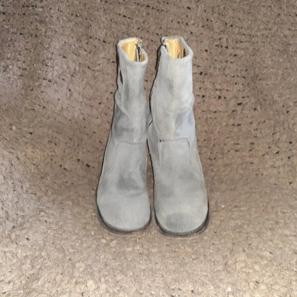 Bed|Stü-Gray Distressed Suede-Grommet Detail-Block Heels-Sz 7-Excellent - Picture 3 of 6